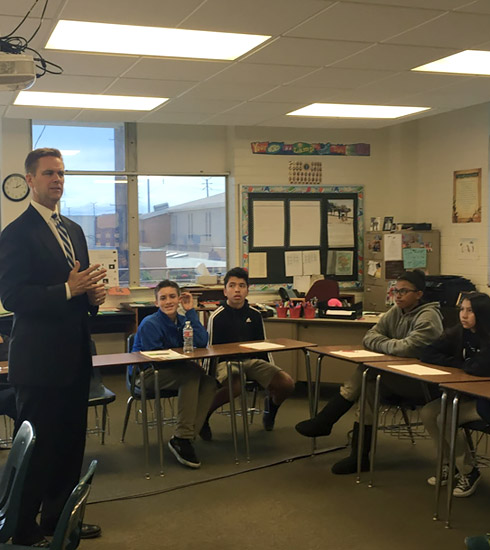 Mark Hiepler speaking at Hawthorne Trinity Lutheran School class