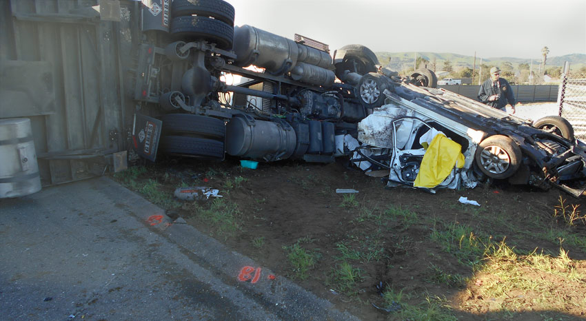 truck flip accident scene